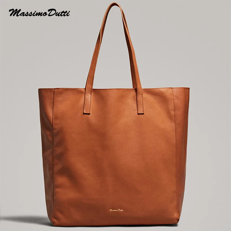 

2022 New Genuine Leather One Shoulder Carry Tote Bags High Capacity Wild Solid Simple Casual Ladies Shopping Bag