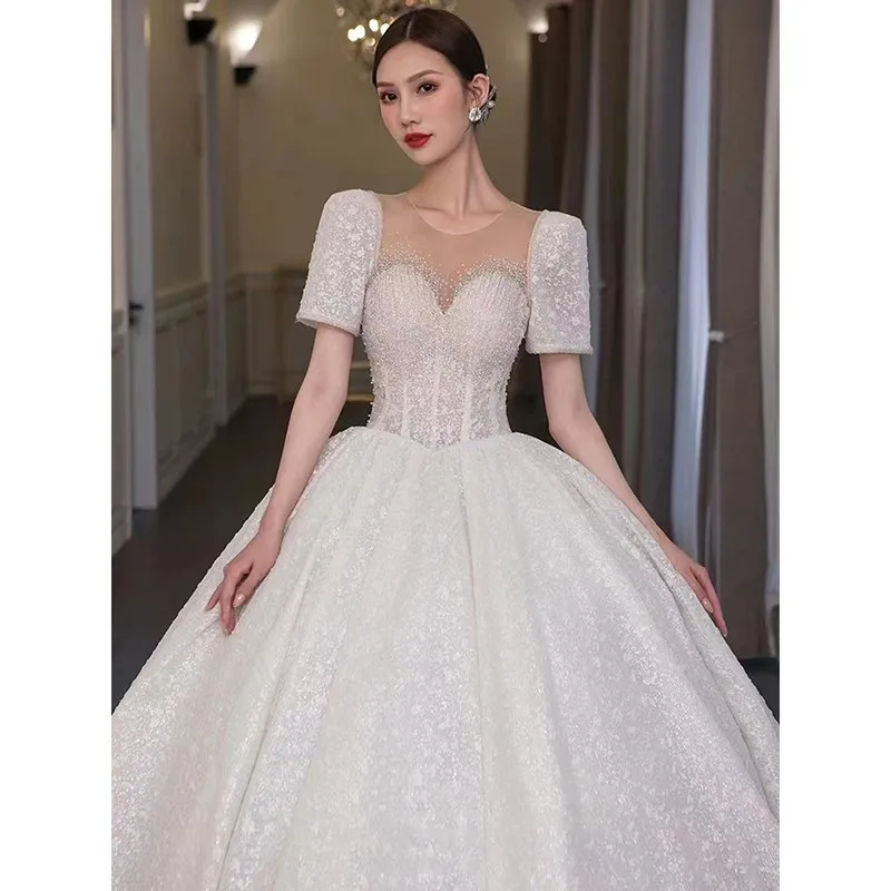 

Женское свадебное платье, роскошное кружевное бальное платье с блестящими бусинами