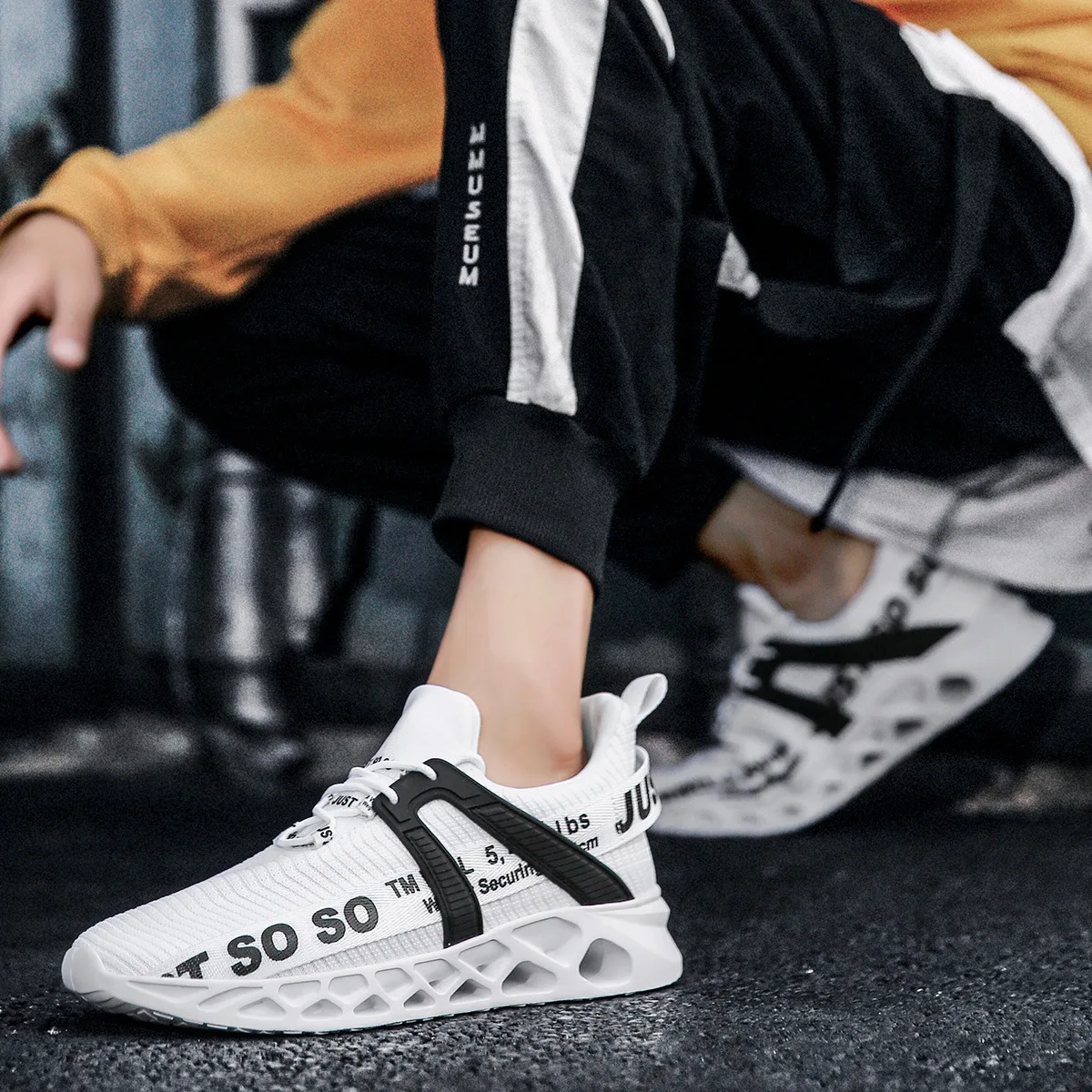 

New Fashion Vulcanize Platform Flats Bandage Mesh Shoes Casual Sports Men White Sneakers 45 46