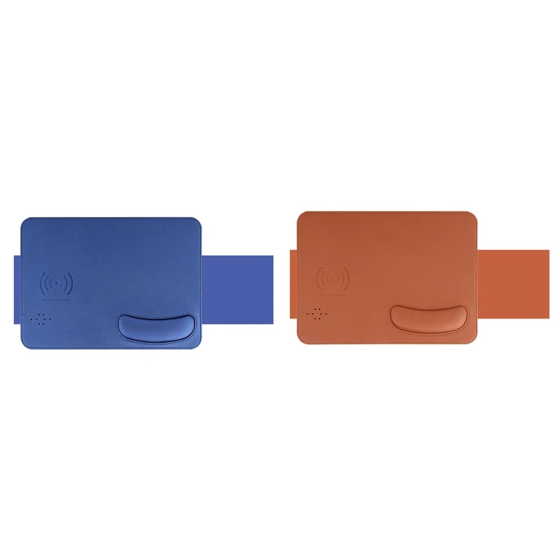 

2 Pcs LXS-035 Non-Slip Wireless Charging Wrist Mouse Pad with Short Circuit Protection for Apple, Samsung, Brown & Blue