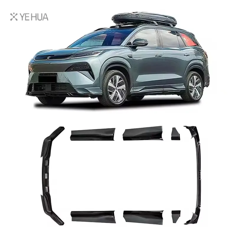 Фото Для BYD Tang L 2022- Передний сплиттер, задний диффузор, глянцевый черный, материал PP, боковые элементы, новый заводской стиль, комплект обвеса Axinda №2