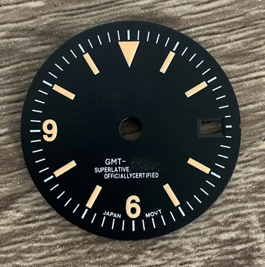 29mm Retro black GMT dial watch accessory green luminous black dial fitted with nh34 movement