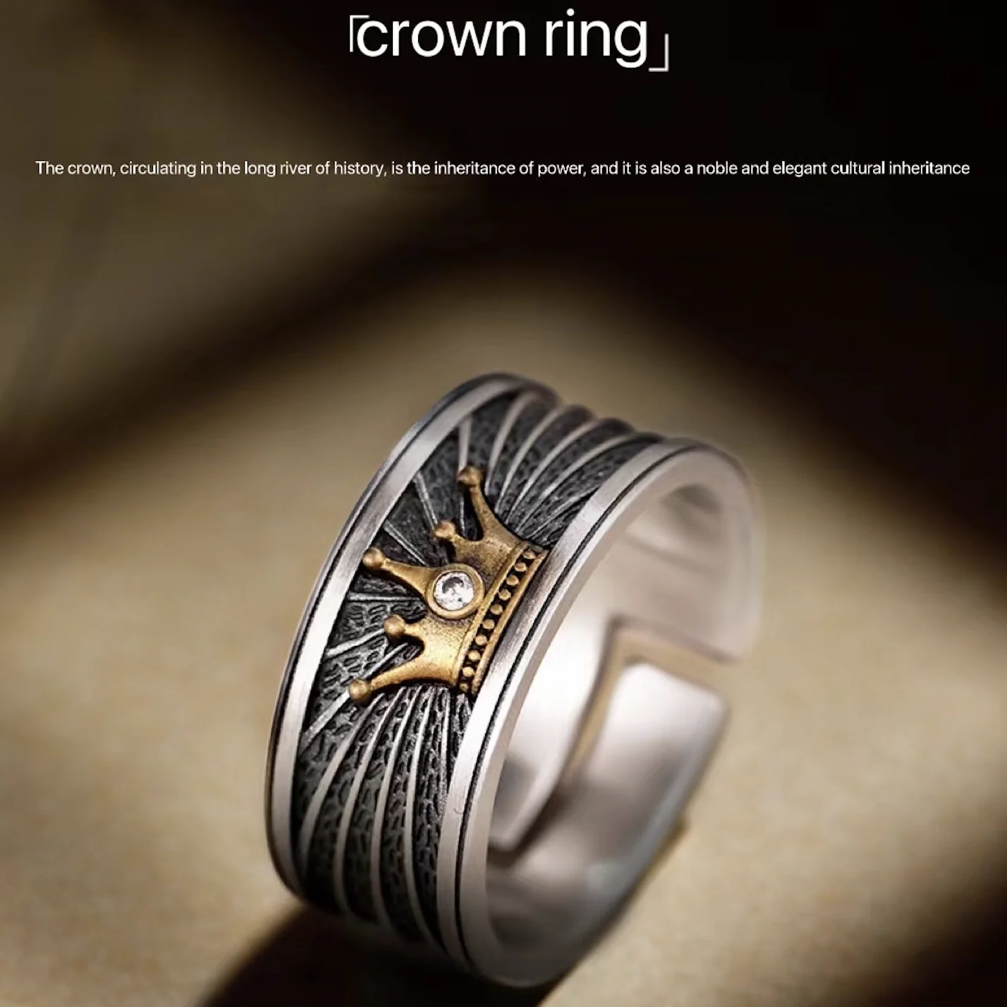 

New fashion crown ring for men domineering retro accessories old Thai silver single open ring adjustable men's ring
