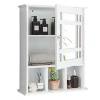 Costway Wall-Mounted Bathroom Storage Cabinet Mirrored W/ Adjustable Shelf White