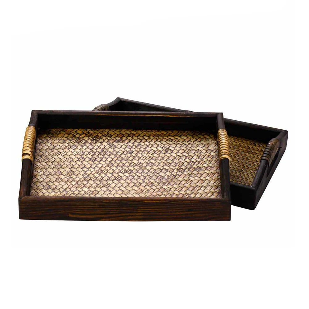 

Spa Hotel Thailand Style Craft Platter Coffee Tea Fruit Snack Home Serving Tray Decorative Party Food With Handles Essential Oil