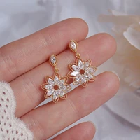 luxury crystal zircon flower drop earrings for women elegant fashion metal gold earrings girl party jewelry gift 2022 new trend