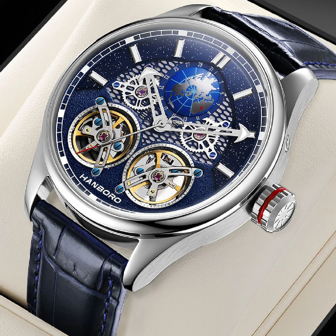 

HANBORO Men Luxury Watch Automatic Watch Waterproof Luminous Mechanical watches Dual flying wheel fashion business Reloj Hombre