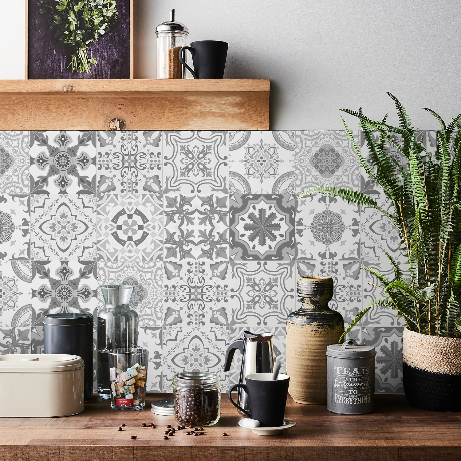 24pcs Retro Grey Kitchen Tile Sticker Wall Waterproof Self Adhesive Wallpaper PVC Furniture Cabinet Surface DIY Decorative Decal