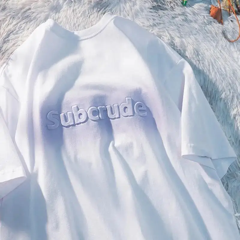 

2022 New Gradient Three-Dimensional Letters Short Sleeve For Girls Summer Oversize Tops Aesthetic Genshin White T-Shirt