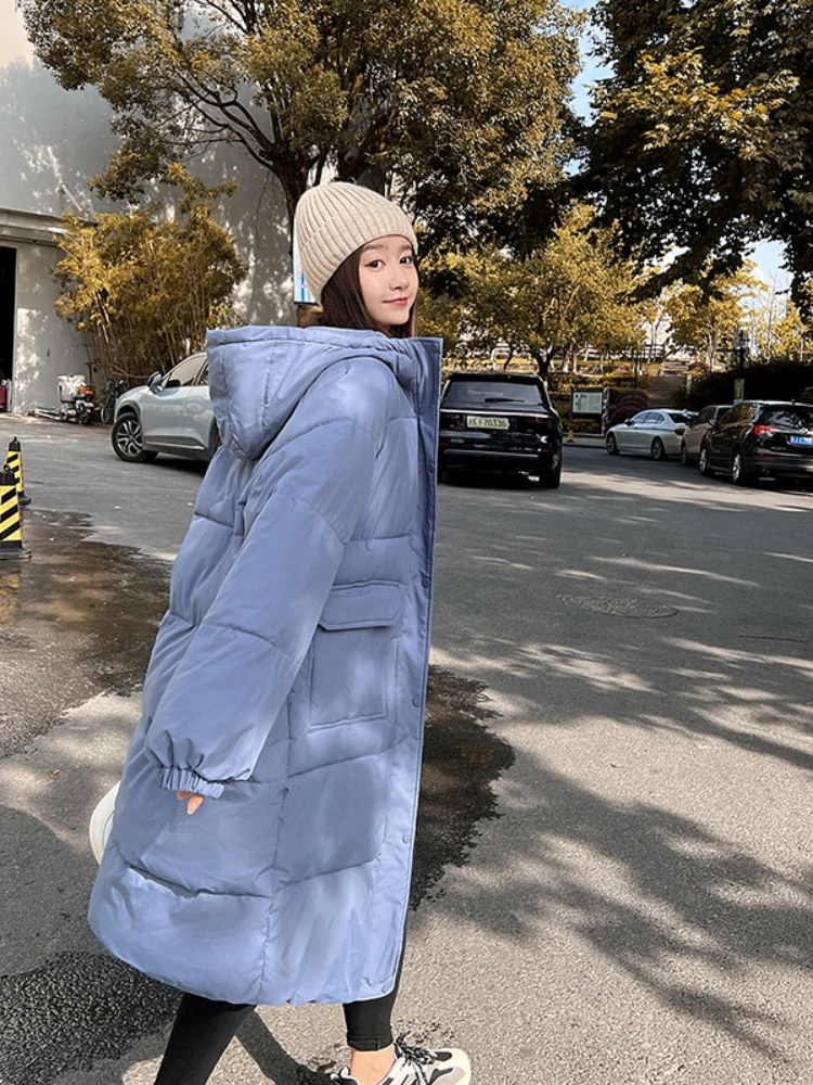 

FMFSSOM New Casual Solid Loose Autumn Winter Fashion Lady Jacket Coat Single Breasted Full Button Women Hooded Cotton Coat