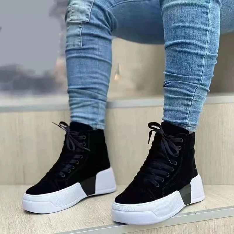 

Women's Shoes 2022 Spring and Autumn New Thick-soled Sneakers Lace-up High-top Casual Shoes Women's Outdoor Wedge Platform Shoes