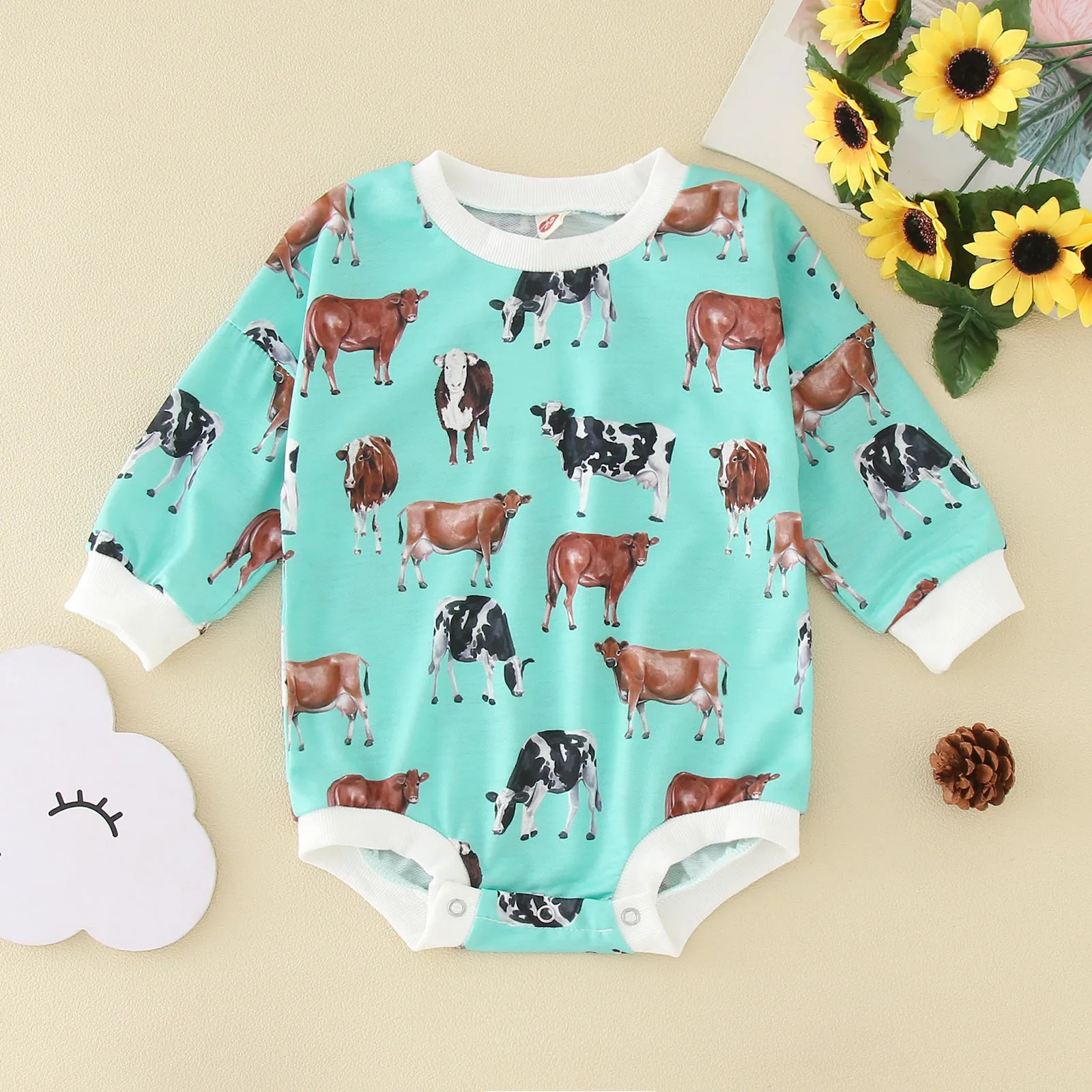 

New Spring Infant Baby Rompers Newborn Baby Boys Long Sleeve Bodysuits Fashion Cow Printing Jumpsuits Sleepwear For Babies