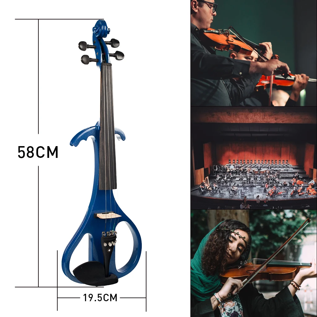 Mugig 4/4 Solid Wood Advanced Electric Violin Silent Violin Kit Full Size with Ebony Fingerboard Chin Rest Blue Violin Set enlarge