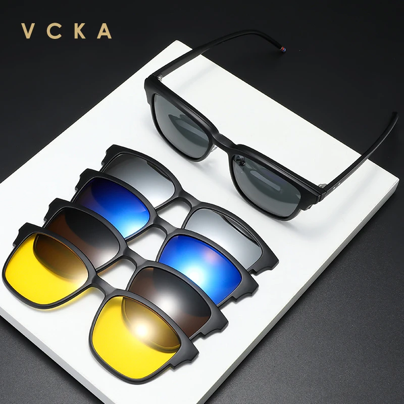 

Мужские солнцезащитные очки с магнитной застежкой VCKA, зеркальные поляризационные очки для вождения, очки с клипсой ночного видения для жен...