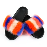 free shipping summer patchwork plush slides femme mujer eva flat sole indoor outdoor ladies modern fur slippers shoes for women