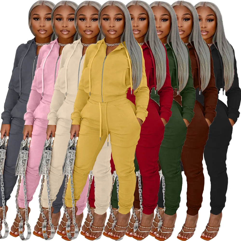 Women Sweat Jogging Suits Fall Winter Ladies Casual Fashion Sweatpants And Hoodie Two Piece Jogger Tracksuits Set
