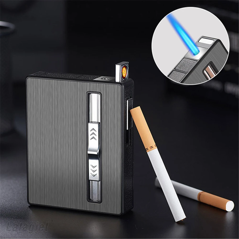 

Jet Flame Gas Electric Lighter Cigarette Case Inflatable USB Rechargeable Lighter Hold Tobacco Storage Box Cigarette Accessories