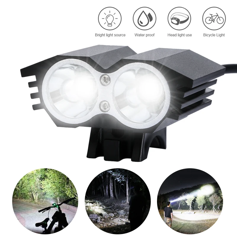 

Фонарь велосипесветильник ный водонепроницаемый, 2 светодиода XML T6, на батарейках 18650