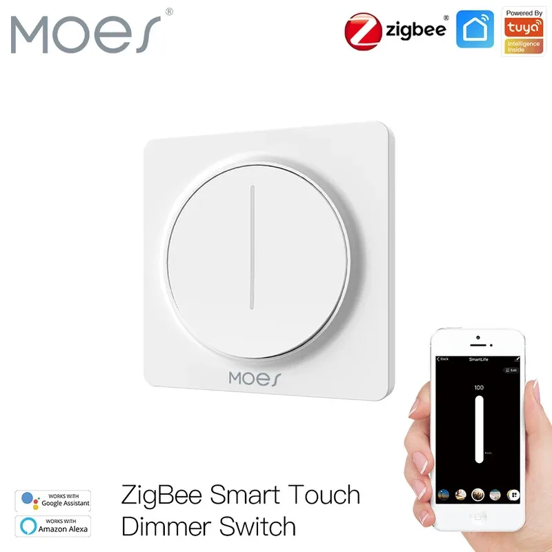 Фото Сенсорный диммер Moes ZigBee с поворотным управлением, таймером, памятью яркости, поддержкой Smart Life/Tuya APP, дистанционным управлением через Alexa и Google. №1