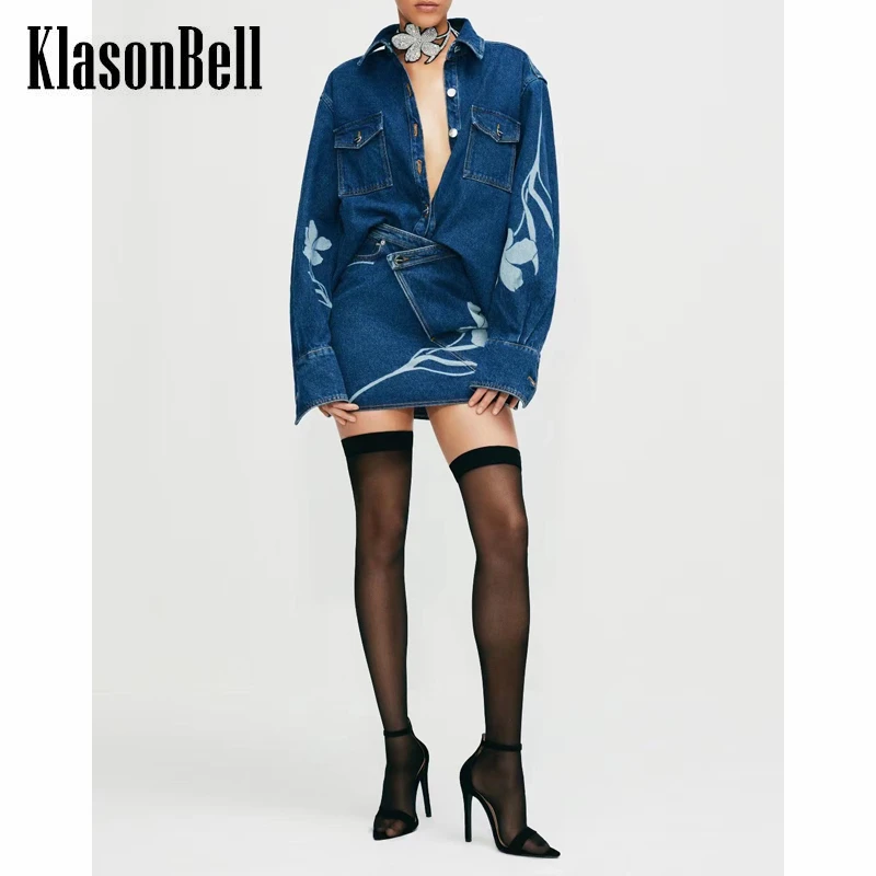 

3,28 KlasonBell модная однобортная джинсовая рубашка с принтом или нестандартная Мини-Юбка Для Женщин