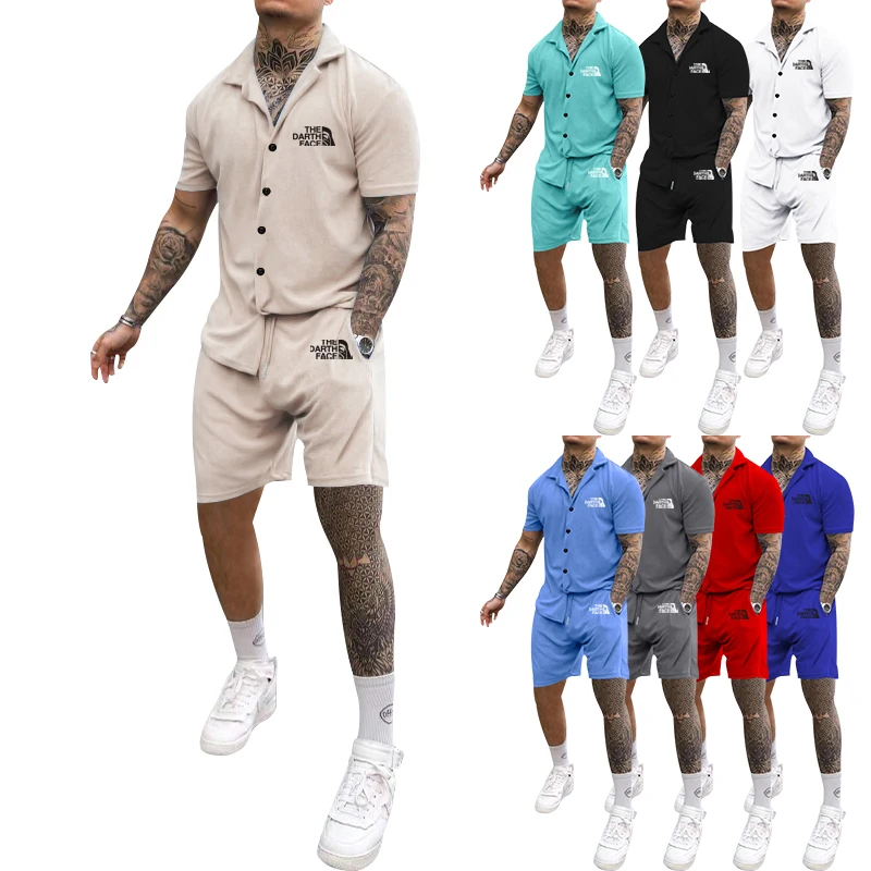 

Amazon Cross border Four breasted Shirt Set in Europe and America 2023 Summer Men's New Solid Color Casual Polo Short Sleeve Shi