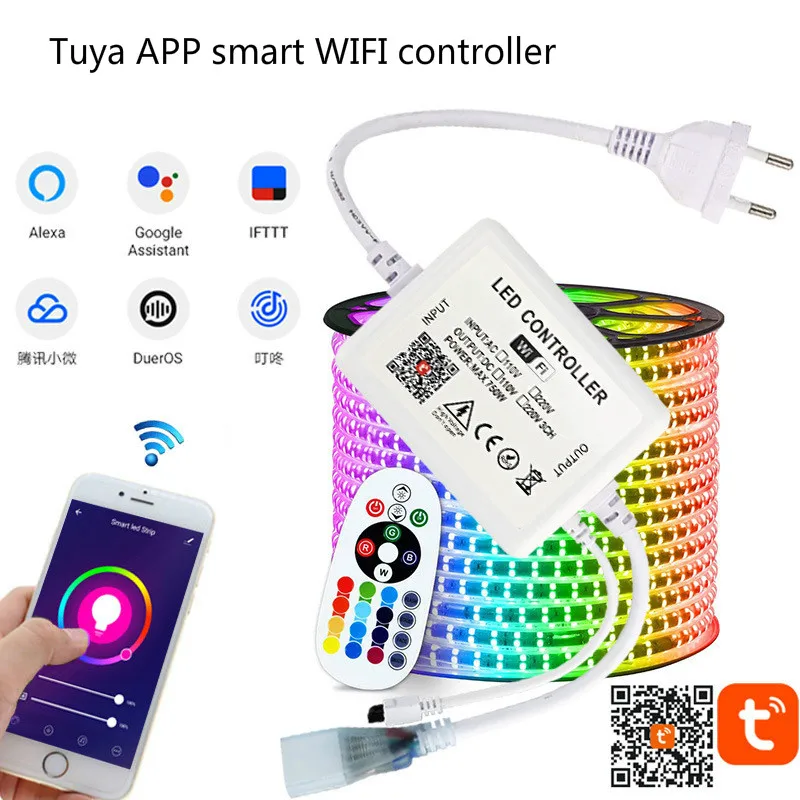 

Tuya APP smart WIFI led controller AC 110V 220V rgb controller light strip IR 24 keys remote Lamp for RGB Led strip lights