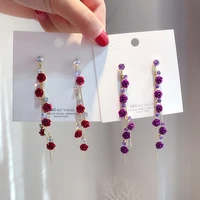 korean fashion long dangle earrings for women girl fairy accessories trend red rose gold chain tassel crystal geometric jewelry