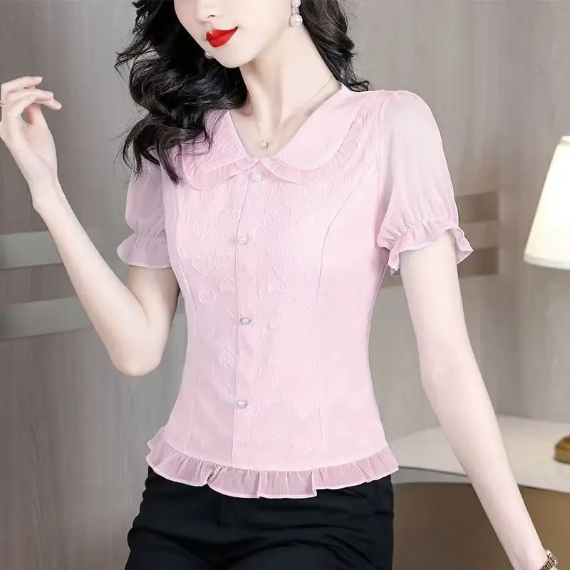 Темпераментная плиссированная блузка новая летняя однотонная рубашка с
