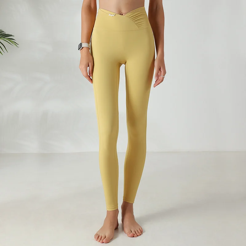 HAMYNANA Sportlegging Pleated High Waist Pants Butt Lift Yoga Leggings Sport Women Fitness Legging Push Up Pink Workout Clothes