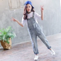 2022 spring summer overalls child girls clothes letters t shirt jeans demin straps pants kids outfits casual rompers 12 years