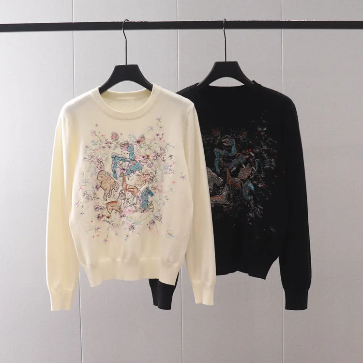 

embroidery Anime Jumpers For Women, long-sleeved knitwear sweater ,White Crop Tops, свитер женский sweater traf homme
