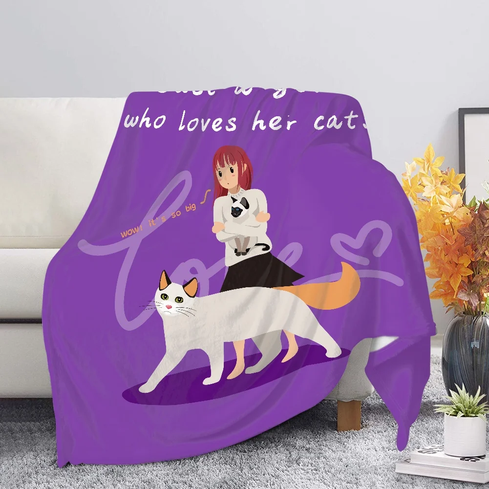 

Детское одеяло с рисунком девочки и ее кошки, мягкое теплое Флисовое одеяло, индивидуальное одеяло с искусственным рисунком, чехол для дива...