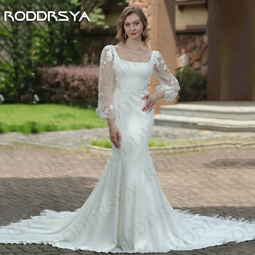 RODDRSYA Свадебные платья для женщин 2024 Русалка съемные с пышными рукавами