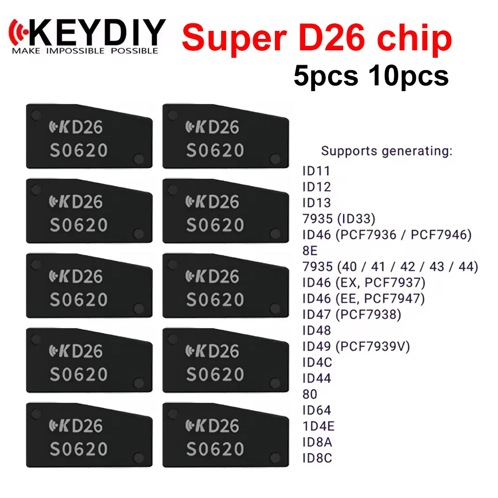 

5 10 шт. KEYDIY D26 Транспондерный чип KD Super Chip D26 Поддержка ID46 8E 8A 8C Поддержка 96 бит 48 Клон Поддержка Работа дл...
