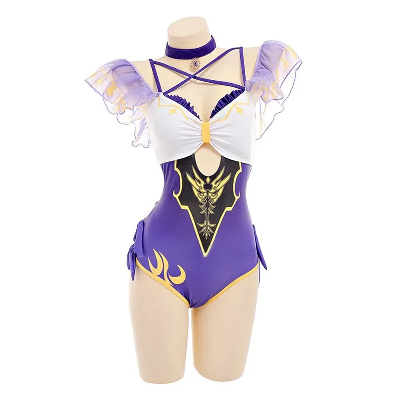 

Genshin Impact Lisa Cosplay One Piece Swimsuit Lolita Girls Bathing Suit Bodysuit Backless Beach Monokini Swimwear Drop Ship