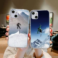 skiing snow snowboard skis phone case transparent soft for iphone 12 11 13 7 8 6 s plus x xs xr pro max mini