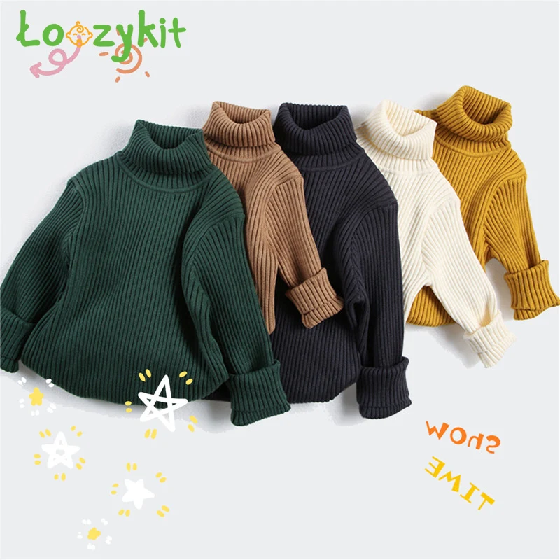 

Autumn Winter Baby Boys Girls Turtleneck Sweaters Kids Pullover Top Solid Color Knitted Bottoming Sweaters Children Clothing