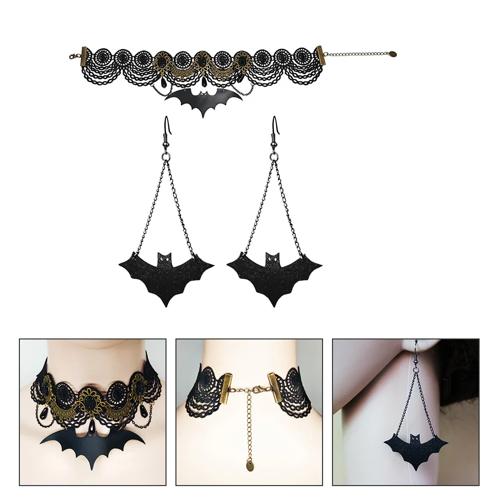 

1 Set Zinc Alloy Bat Shaped Earring Necklace Set Jewelry Accessories