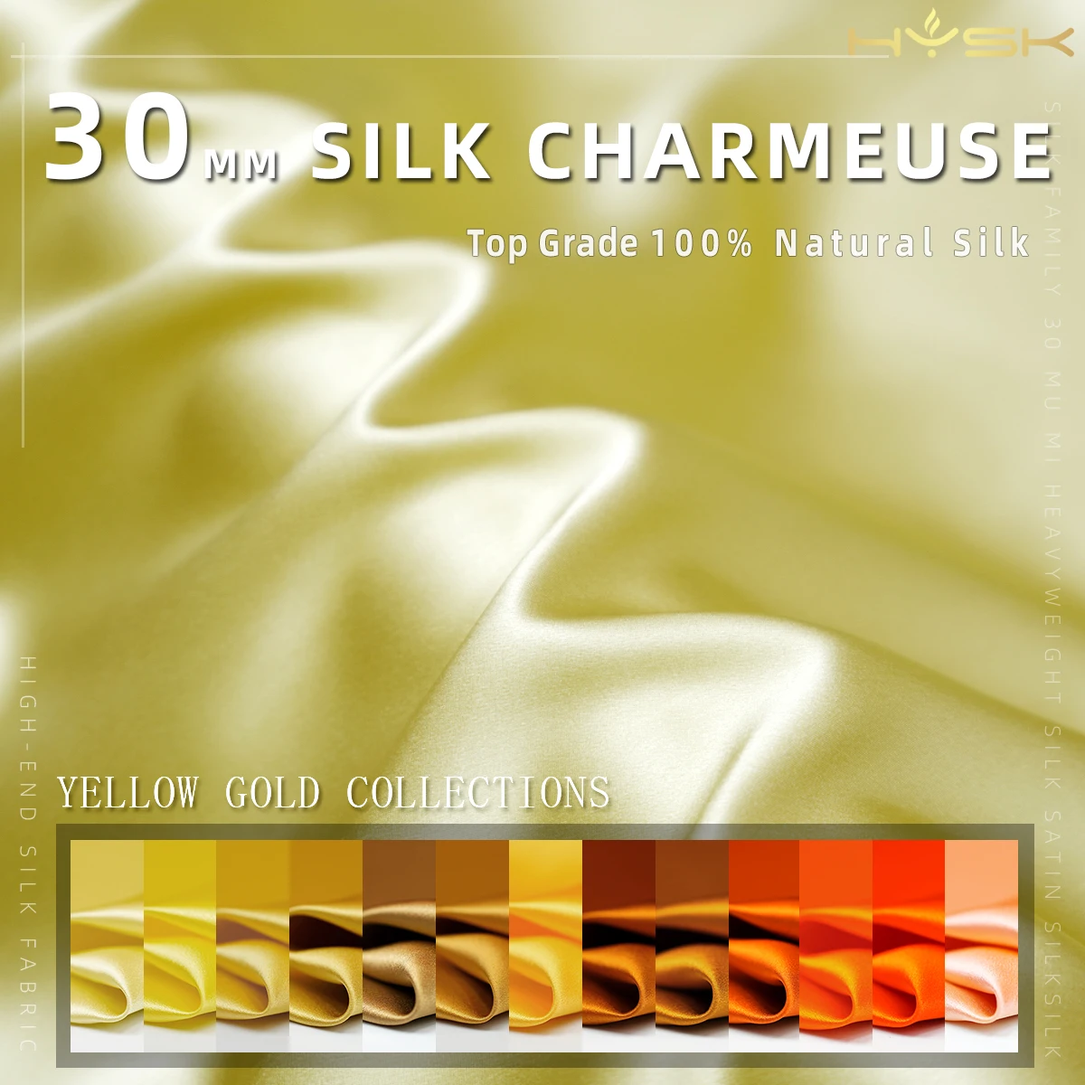 Коллекция HYSK Из Желтого Золота 100% Шелковая Атласная Ткань Charmeuse 30 Мм Тяжелая