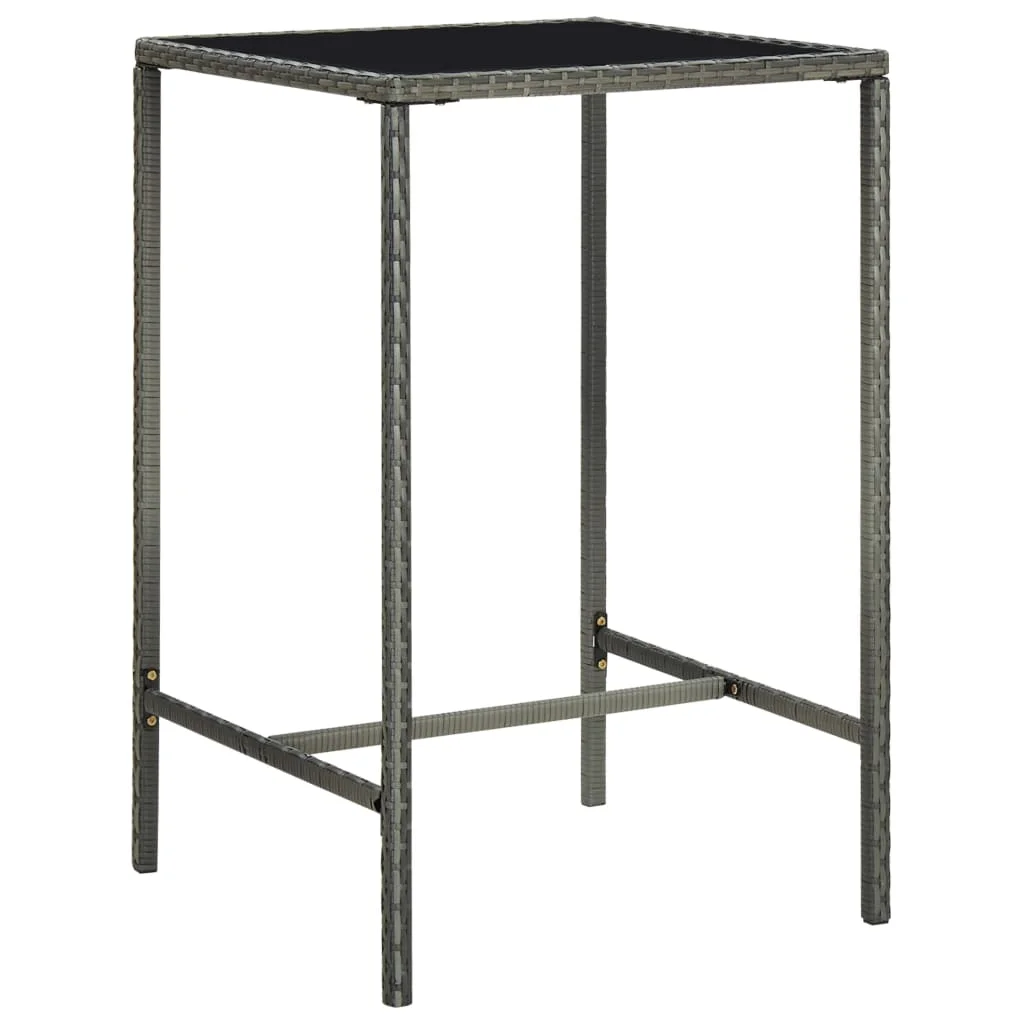 

Outdoor Patio Bar Table Deck Outside Porch Furniture Balcony Home Decor Gray 27.6"x27.6"x43.3" Poly Rattan and Glass