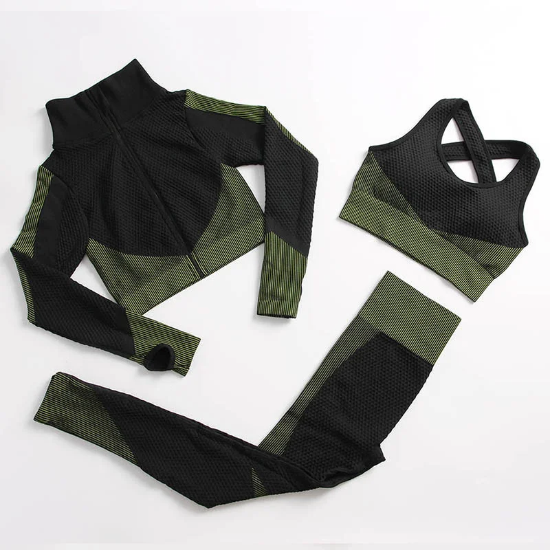 

2/3PCS Seamless Women Yoga Set Gym Clothing Long Sleeve Crop Top High Waist Running Leggings Workout Fitness Pants Sports Suits
