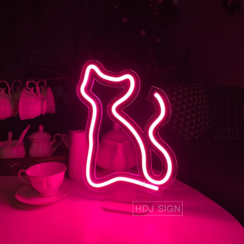 Cat Neon Light LED Sign Neon Light Bedroom Christmas Decorations USB Charging Small Table Lamp/Living Room/Childrens Gifts