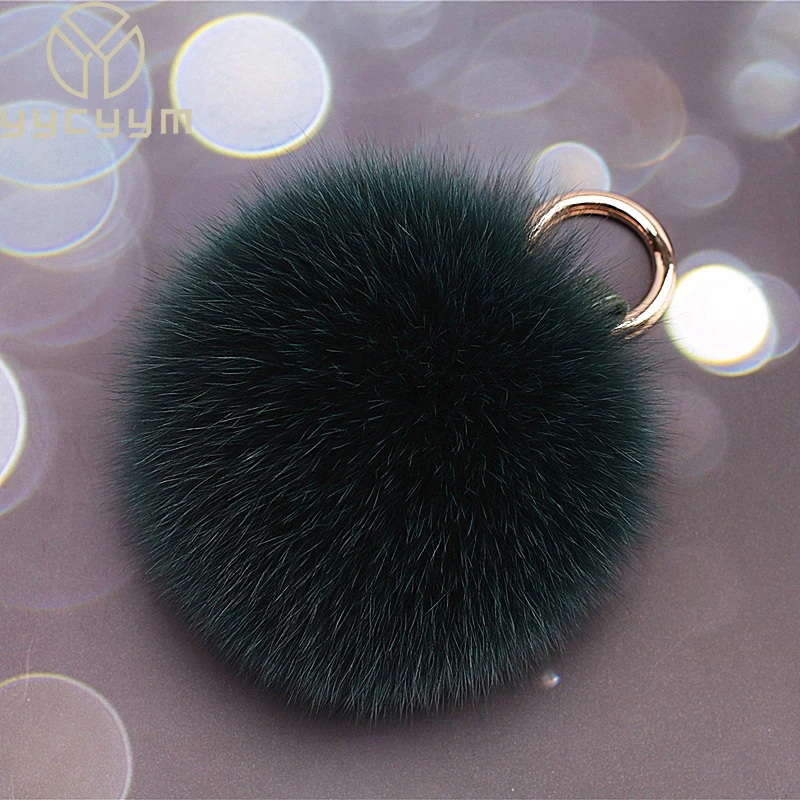 

2023 Real Fox Fur Keychain Natural Fur Pompom Ball Women Bag ornaments Pendant Luxury Car Key Ring Leather Strap Metal Ring Gift