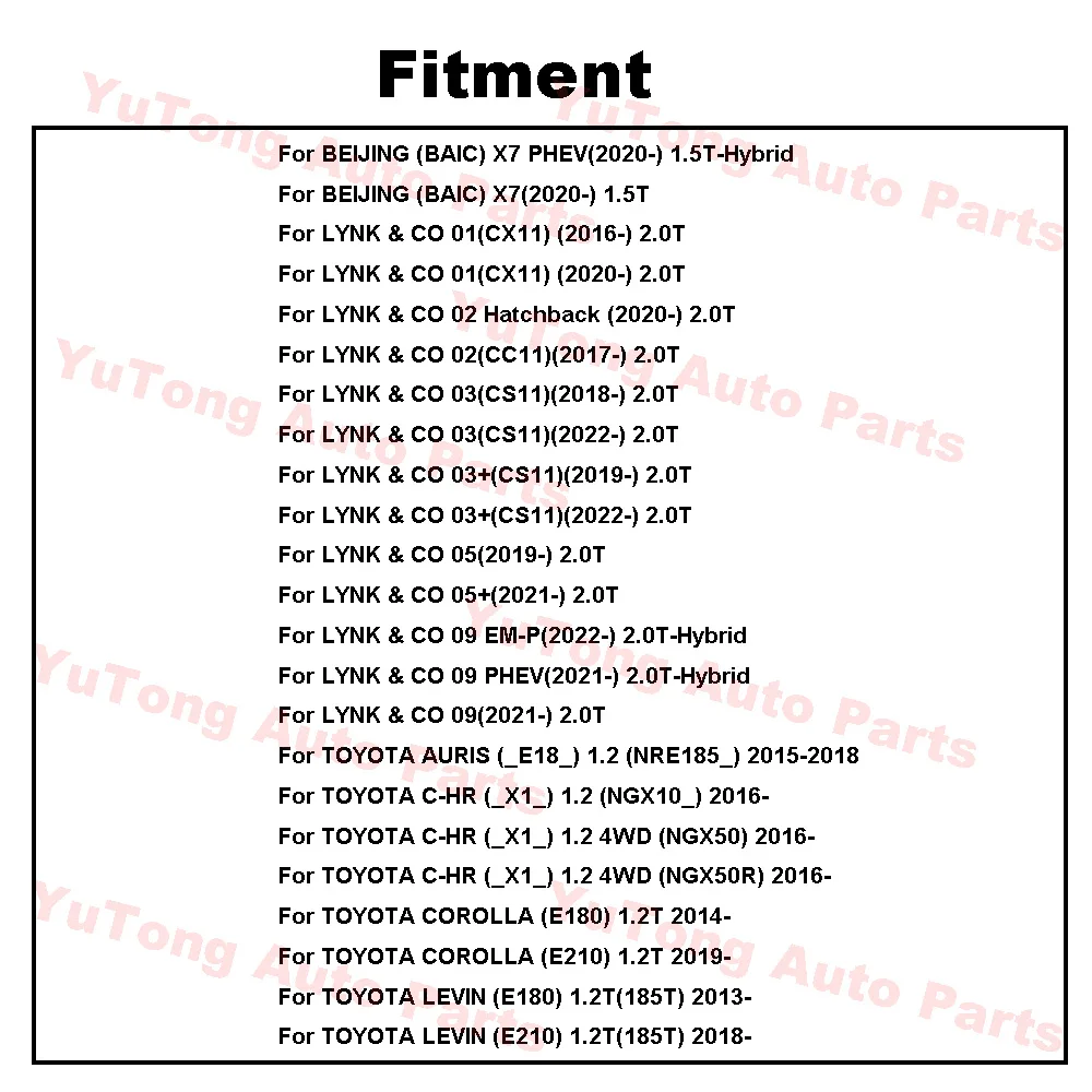 Для LYNK &amp CO 01 02 03 05 09 2.0T 2022 / BEIJING BAIC X7 1.5T 2021/ TOYOTA COROLLA AURIS C-HR 1.2T 2016 Запасные части для