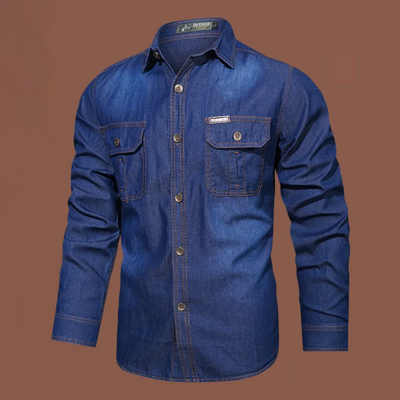 

Spring Autumn 100% Cotton Denim Shirt Men Long Sleeve Casual Washed Blazer Youth Coat Outerwear Vintage Bottom Shirt Breathable