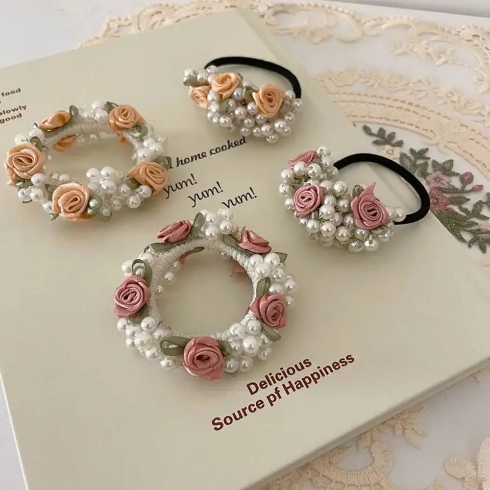 

Fashion Flower Elastic Hair Accessories Scrunchies Hair Tie Hair Ring Pearls Beaded