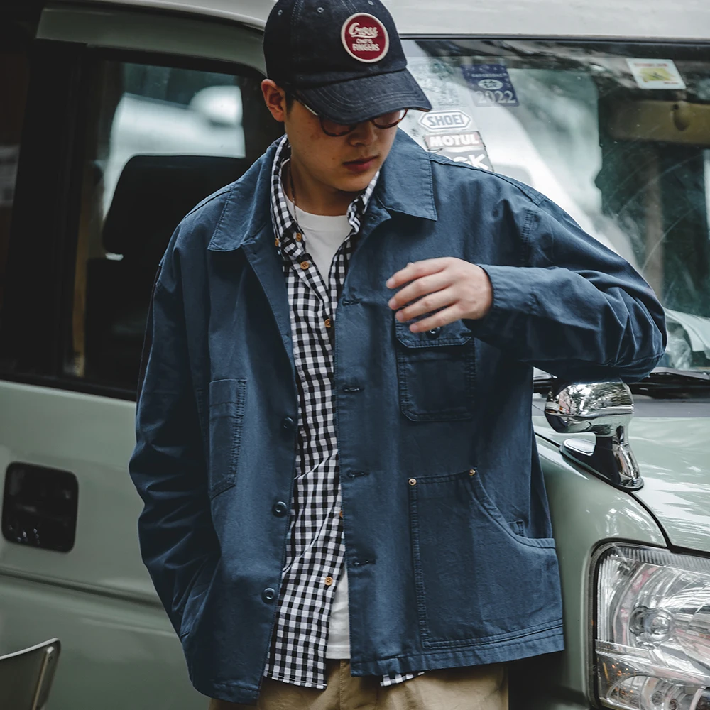 Мужская винтажная куртка с отложным воротником несколькими карманами