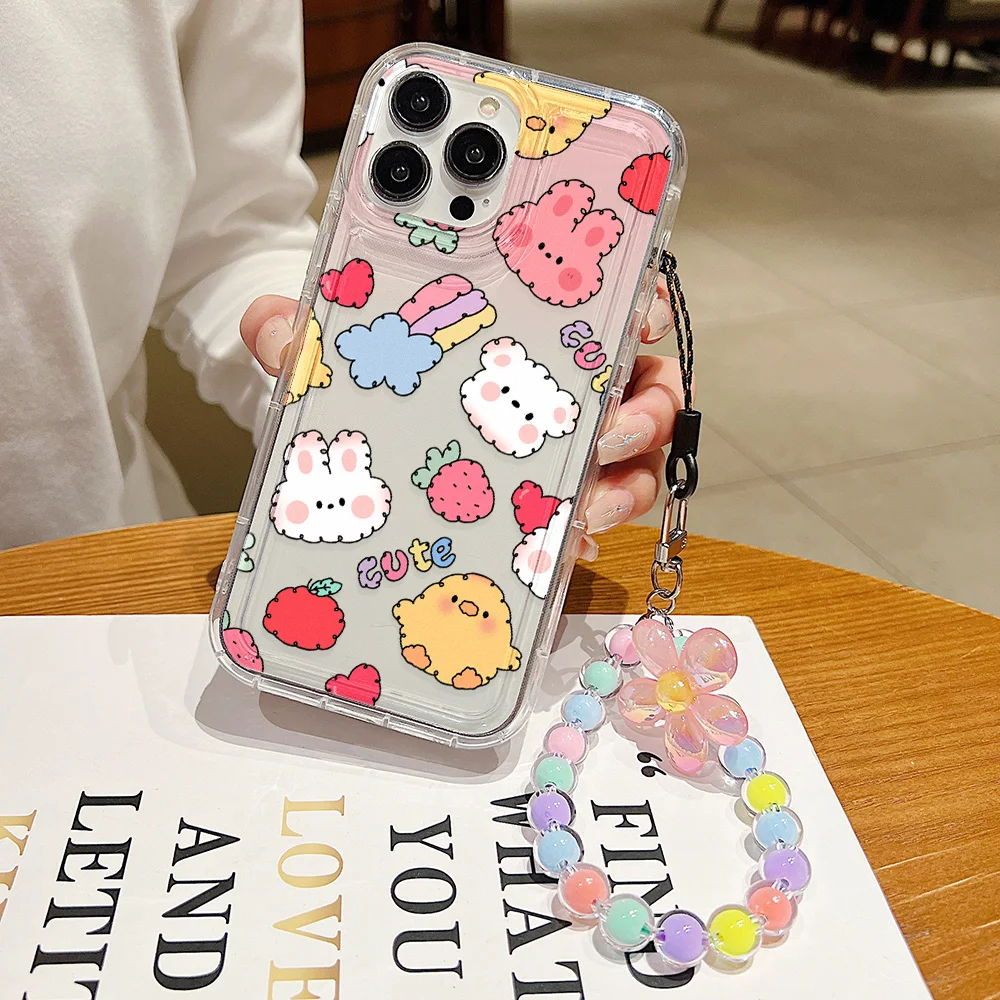 Чехол для телефона Lanyard iPhone 15 Pro Max 13 11 14 12 XR 7 8 Plus X Xs 6 SE 2020 15promax мягкий ТПУ мультяшный