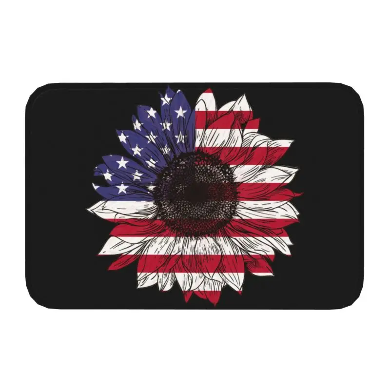 

Sunflower American Flag Front Door Mat Anti-Slip Indoor Absorbent Flower Doormat Kitchen Balcony Entrance Rug Carpet