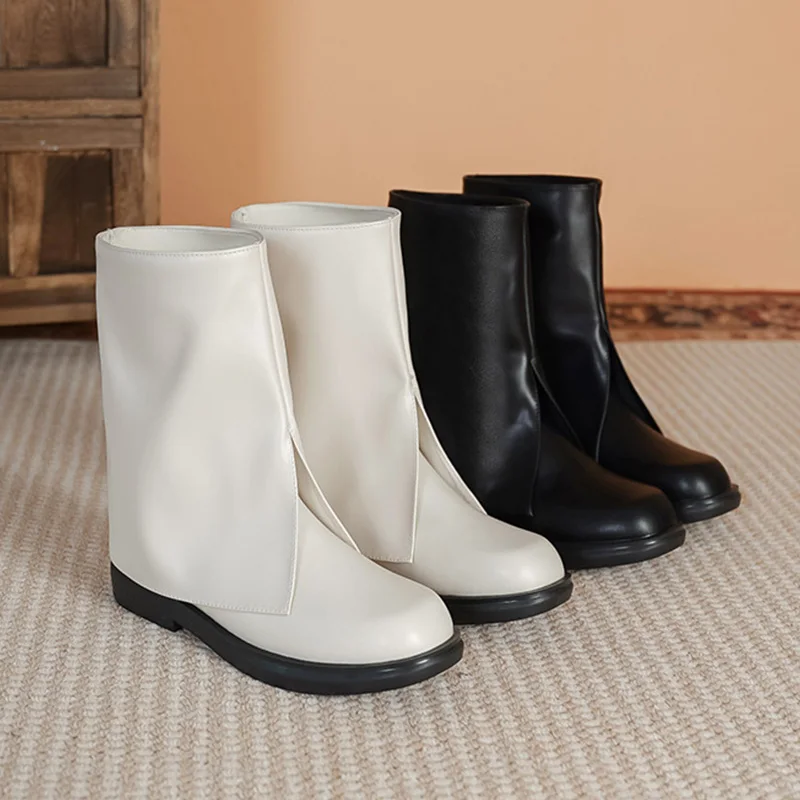 ZR DIARY Ankle Boots Women Microfiber Leather Square Toe Flat Heels Riding Boots Punk Shoes Plus Size 5595